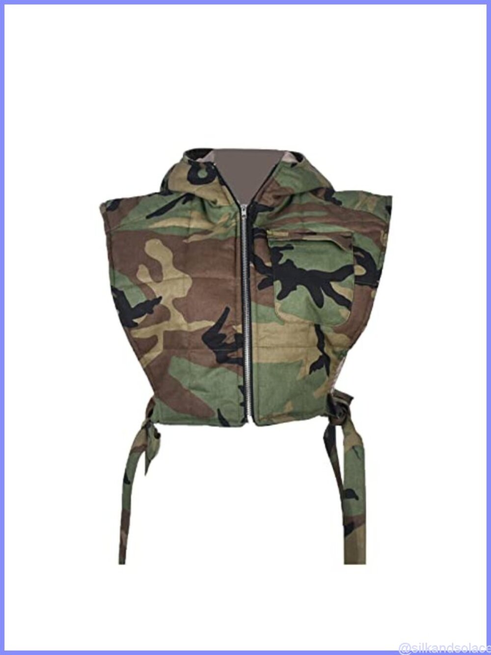 Y2K Camo Denim Puffer Vest Sleeveless Hooded Cropped Winter